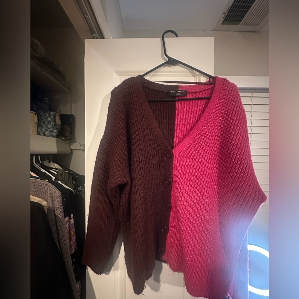 Lane Bryant Women's Two-Tone Cardigan in Pink and Brown
